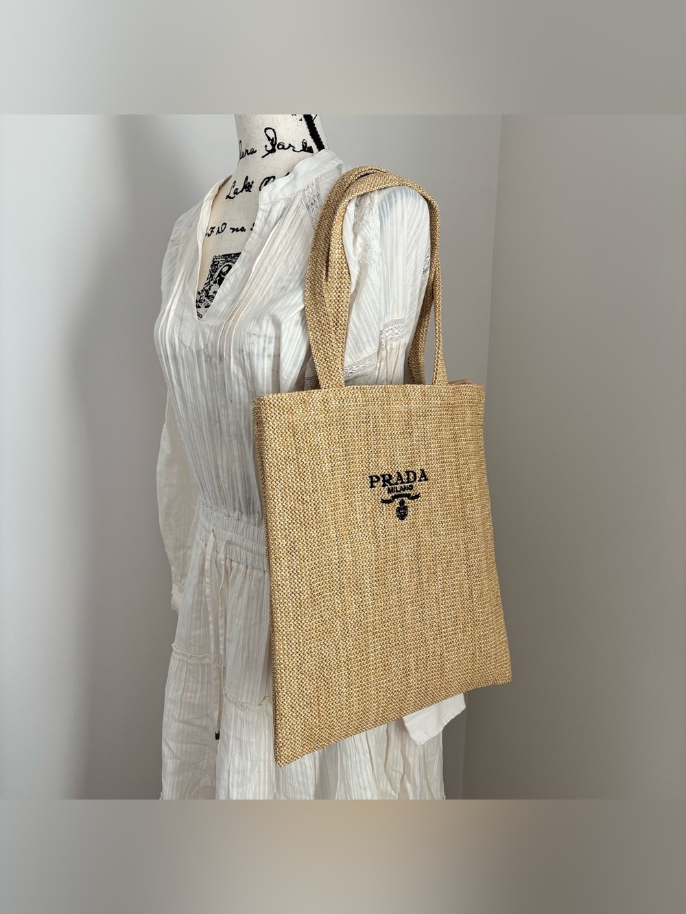 PRADA MILANO Raffia Tan Woven Tote Shoulder Bag GWP NEW